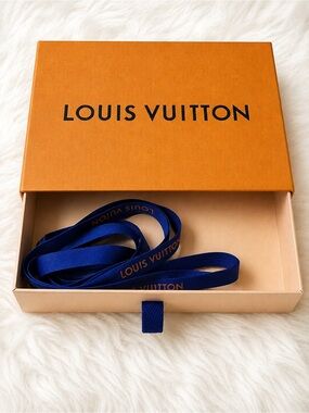 Authentic Louis Vuitton Drawer Gift Box with Blue Ribbon Empty Box